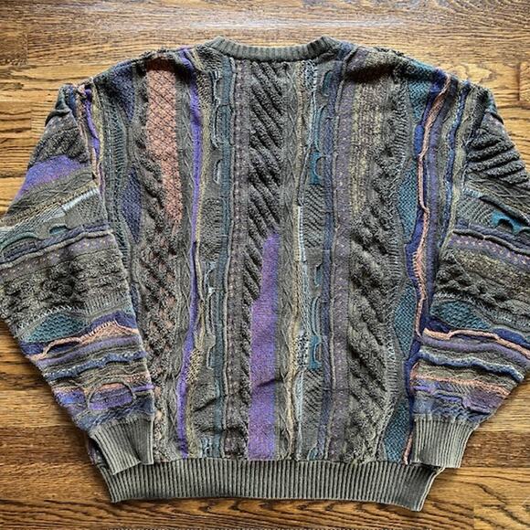 VTG 90s Florence Tricot Coogi-Style 3D Knit Sweater Mens XL Textured Colorful - Picture 2 of 7